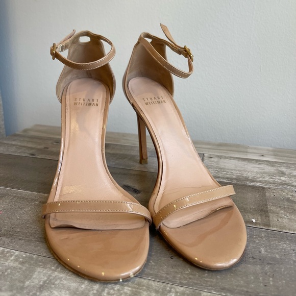 Stuart Weitzman Nudist Patent Ankle-Wrap High-Heel Sandals. Very good condition. - Picture 2 of 4
